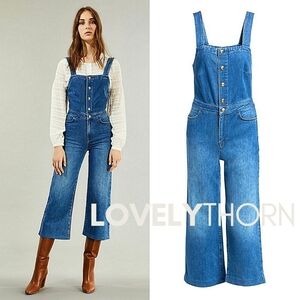 FRAME // claire 70s vibe full button front wide leg crop stretch denim jumpsuit